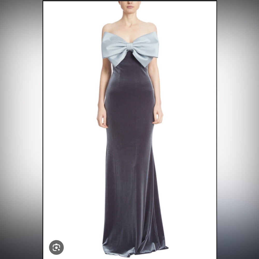 Badgley Mischka Collection Bow Detail Strapless Velvet Gown